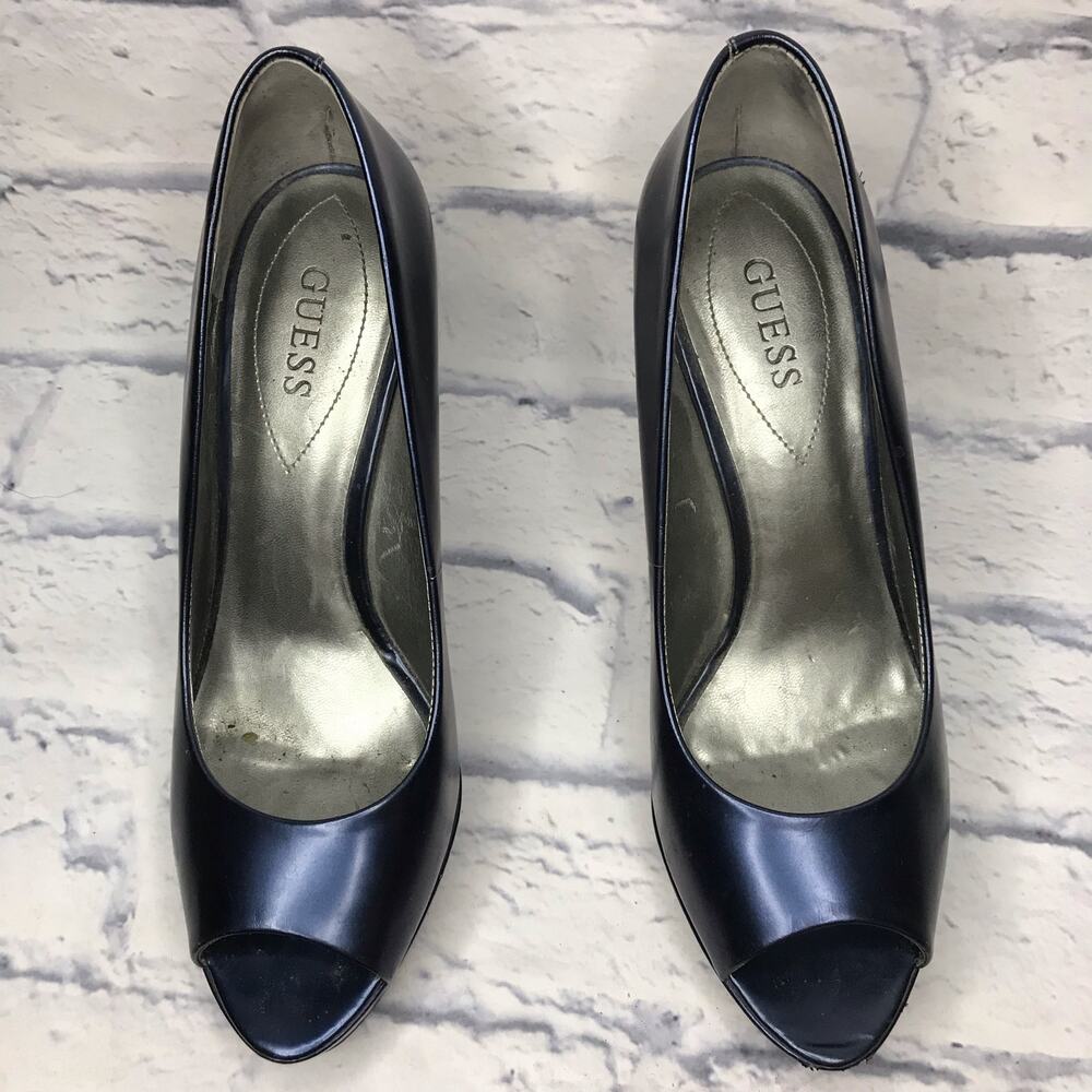 Guess Metallic Blue Peeptoe Pump
